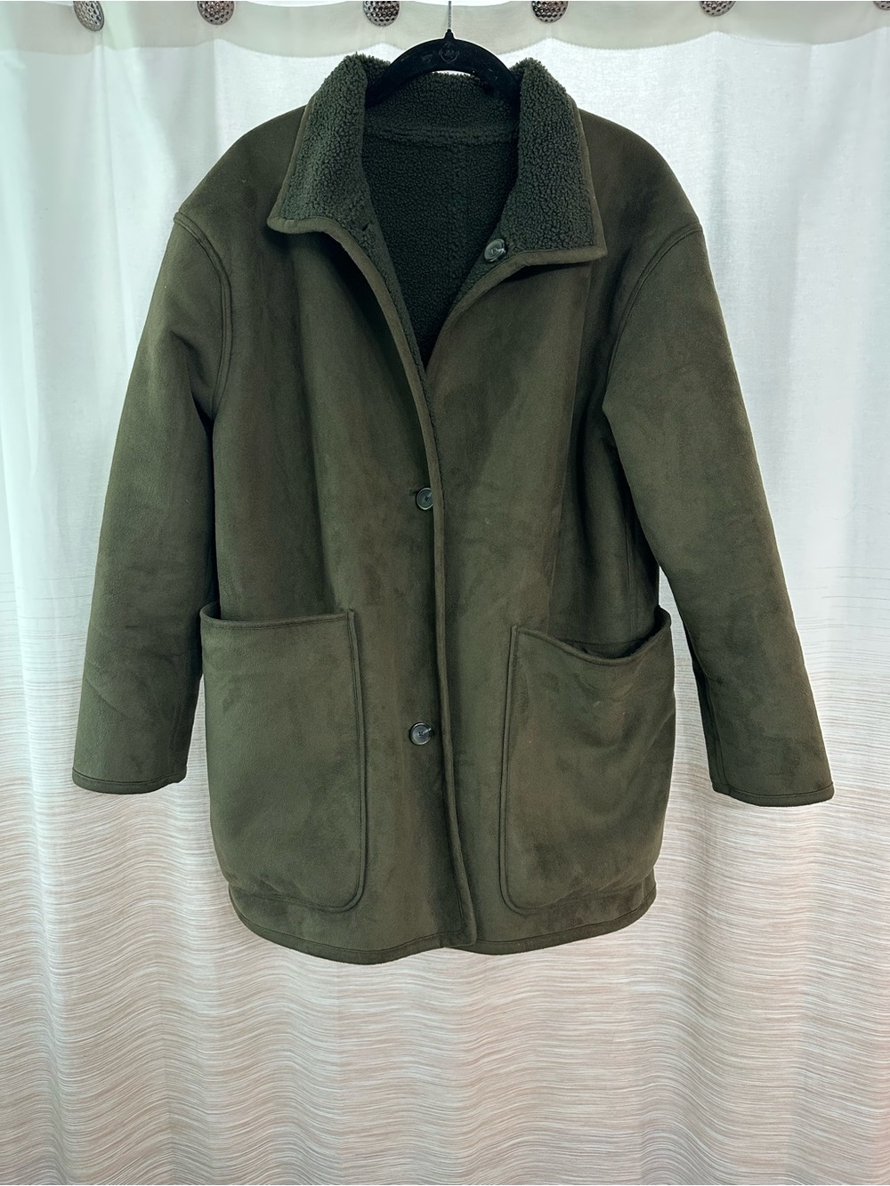 Spanx Reversible Olive Green Sherpa Jacket